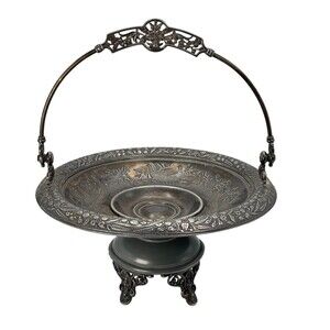 Silver Plate Compote Fruit Bowl Dish Botanical Flowers Leaves Plants Birds READ